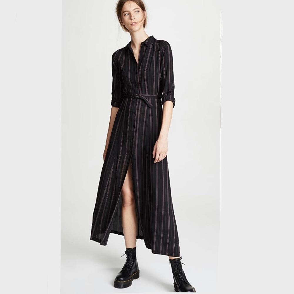 Paige Black Stripe Nayven Maxi Shirt Dress NWT - Picture 1 of 11